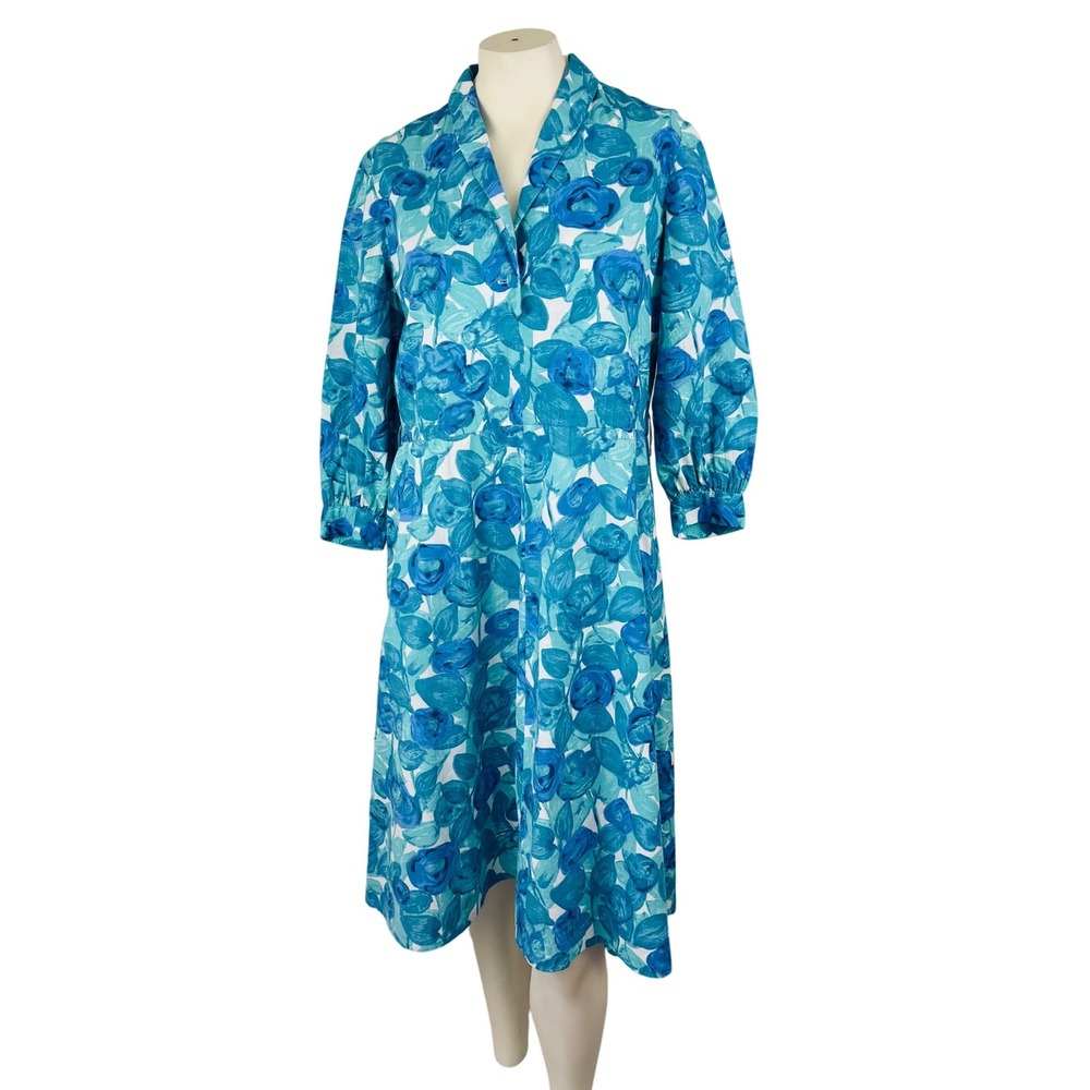 Vintage Floral 3/4 Sleeve A-Line Midi Day Dress Retro Mod 60s 70s Handmade